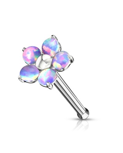 Piercing nez tige droite fleur 5 pétales pierres opales