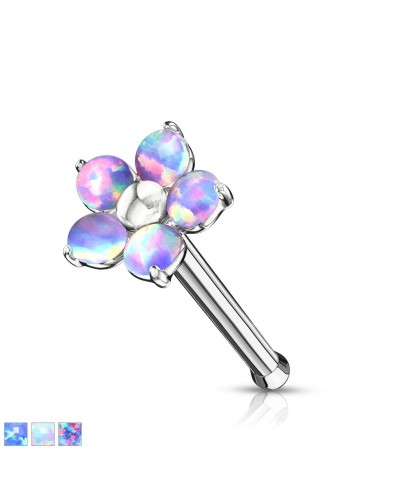 Piercing nez tige droite fleur 5 pétales pierres opales