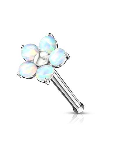 Piercing nez tige droite fleur 5 pétales pierres opales