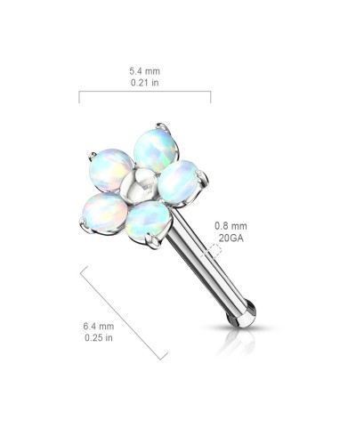 Piercing nez tige droite fleur 5 pétales pierres opales