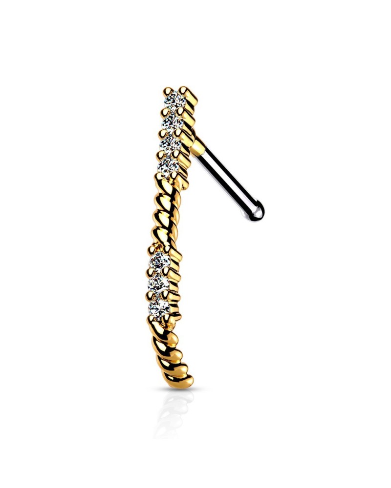 Piercing nez motif recourbé strass tige droite