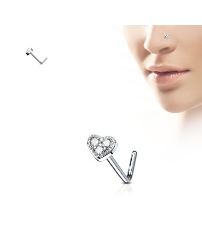 Piercing nez coeur et pierres tige en L