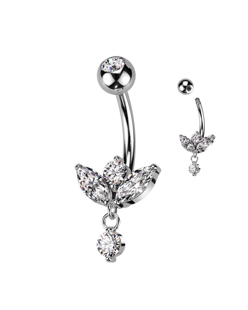 Piercing nombril marquise pendentif pierre ronde