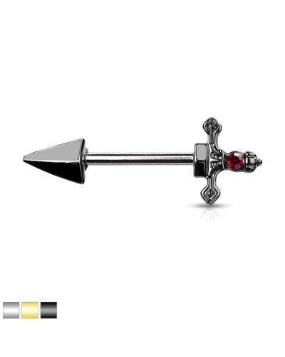 Piercing téton dague pierre rouge