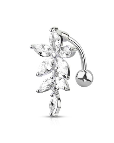 Piercing nombril inversé fleur pierres marquises