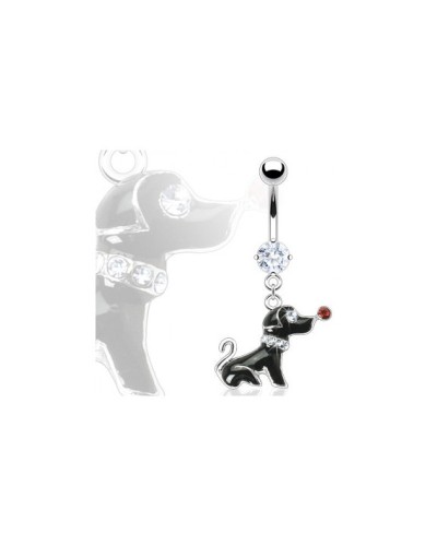 Piercing nombril chien noir au nez rouge