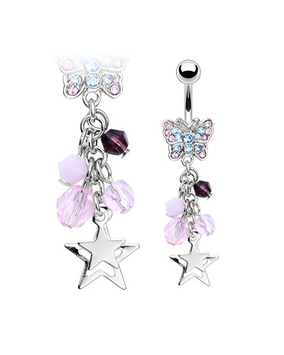 Piercing nombril papillon pendentif étoiles