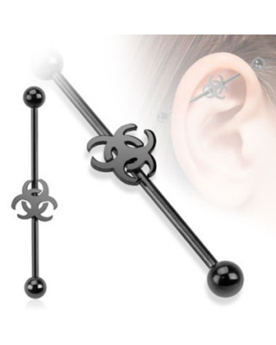 Piercing industriel noir symbole biohazard