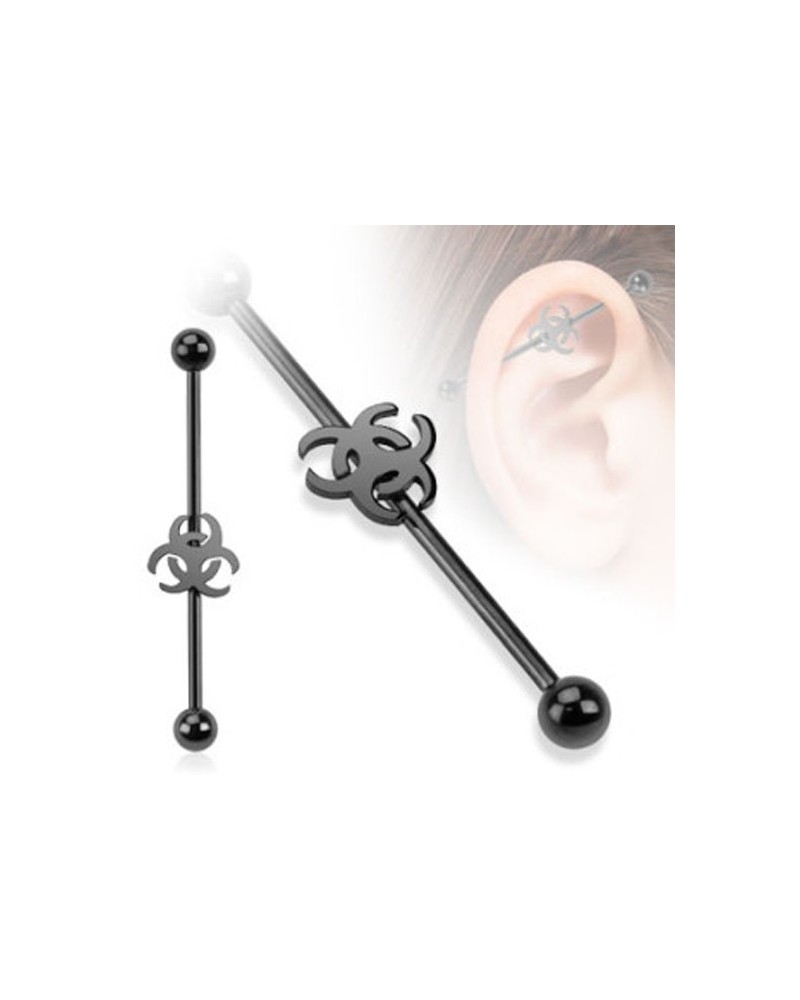 Piercing industriel noir symbole biohazard