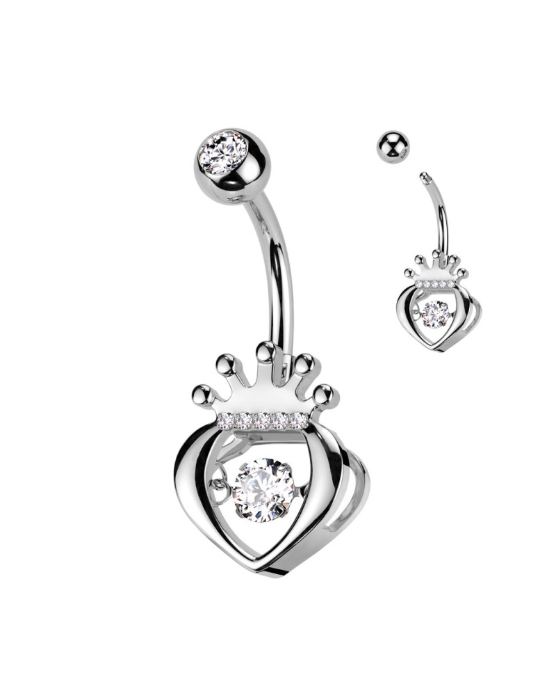 Piercing nombril coeur ajouré couronne