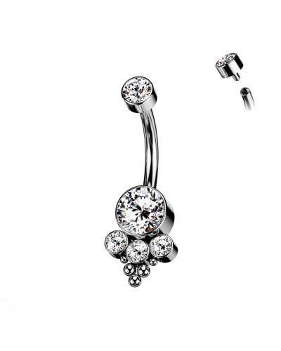 Piercing nombril trinity titane opale et pierre