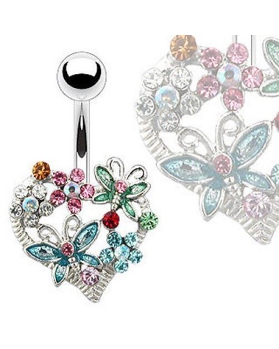 Piercing nombril coeur fleurs et papillons