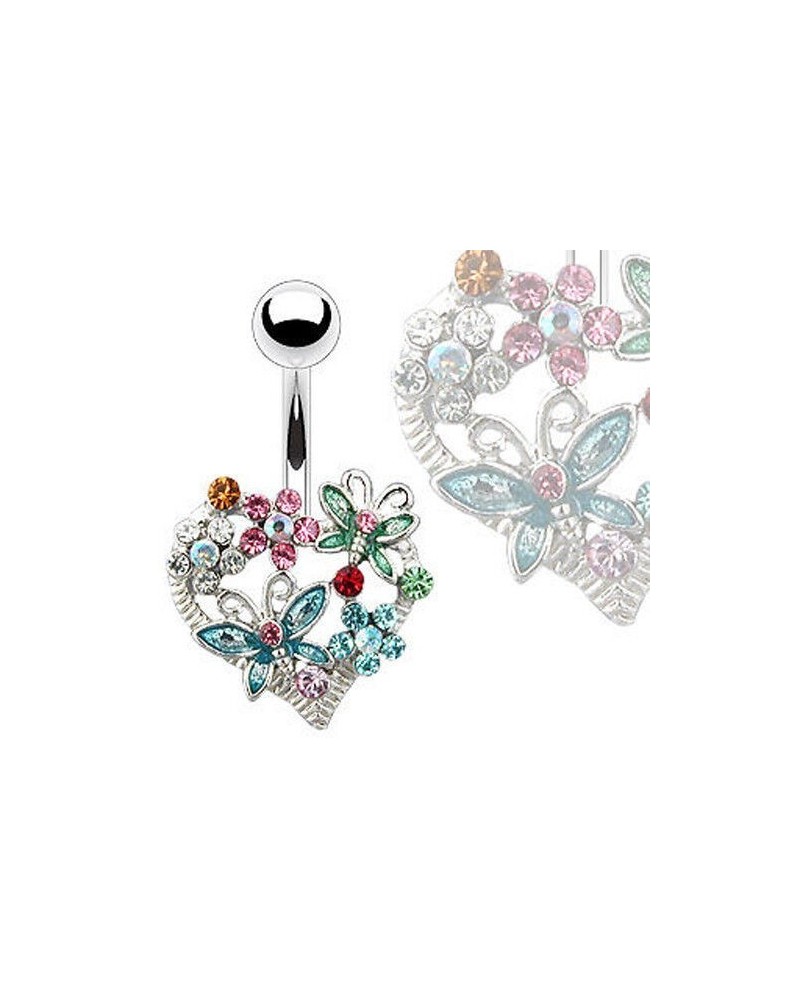 Piercing nombril coeur fleurs et papillons