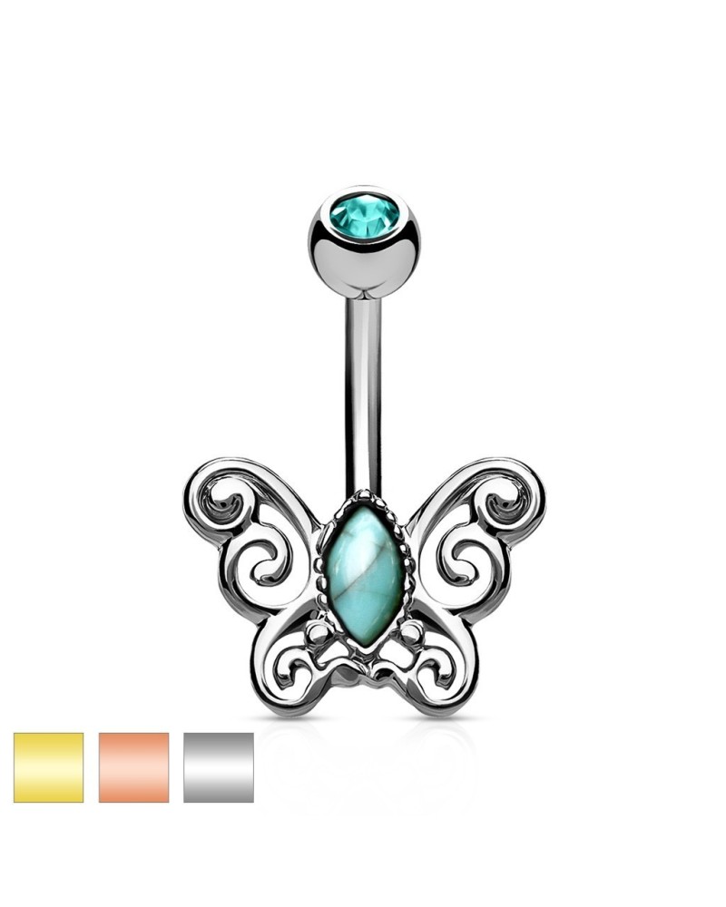 Piercing nombril papillon pierre turquoise