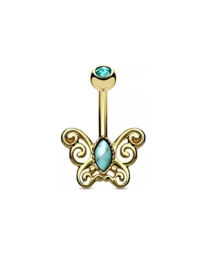 Piercing nombril papillon pierre turquoise