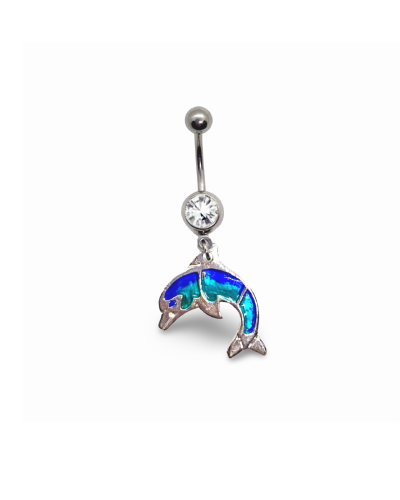 Piercing nombril dauphin bleu et vert