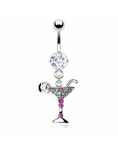 Piercing nombril verre à cocktail multicolore