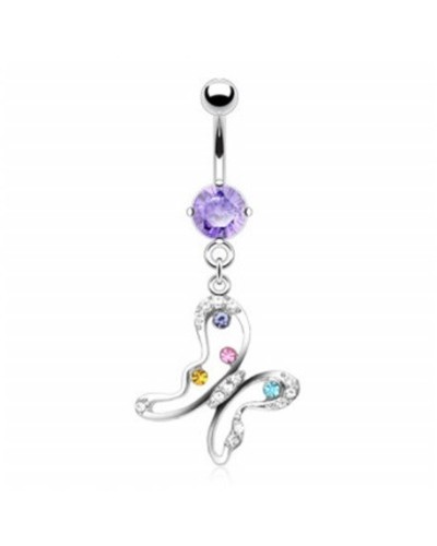 Piercing nombril pierre mauve pendentif papillon