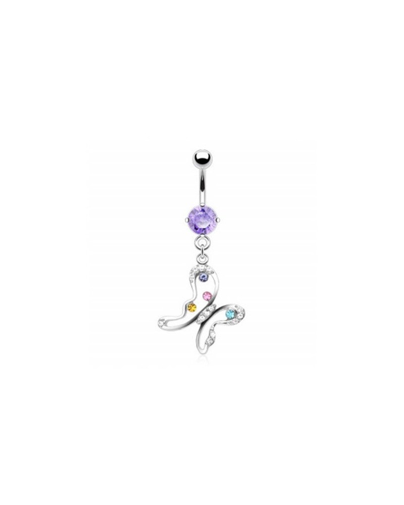 Piercing nombril pierre mauve pendentif papillon