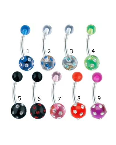 Piercing nombril Boules acrylique UV multi strass