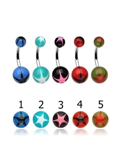 Piercing nombril boules acrylique bicolores étoile