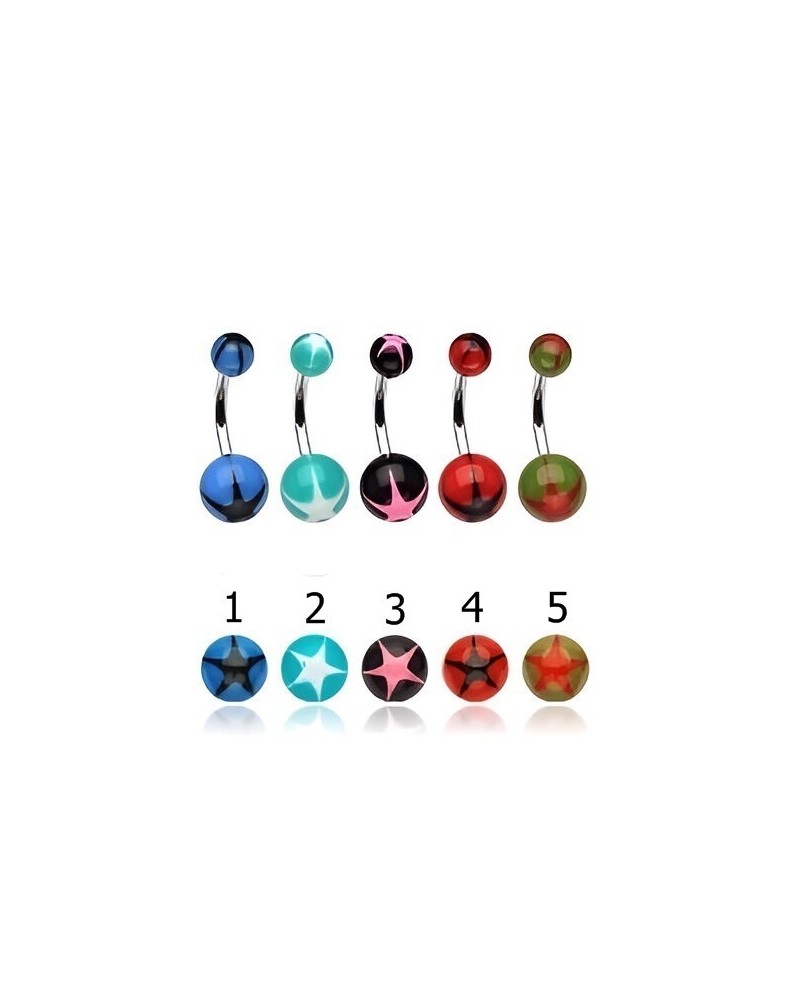 Piercing nombril boules acrylique bicolores étoile