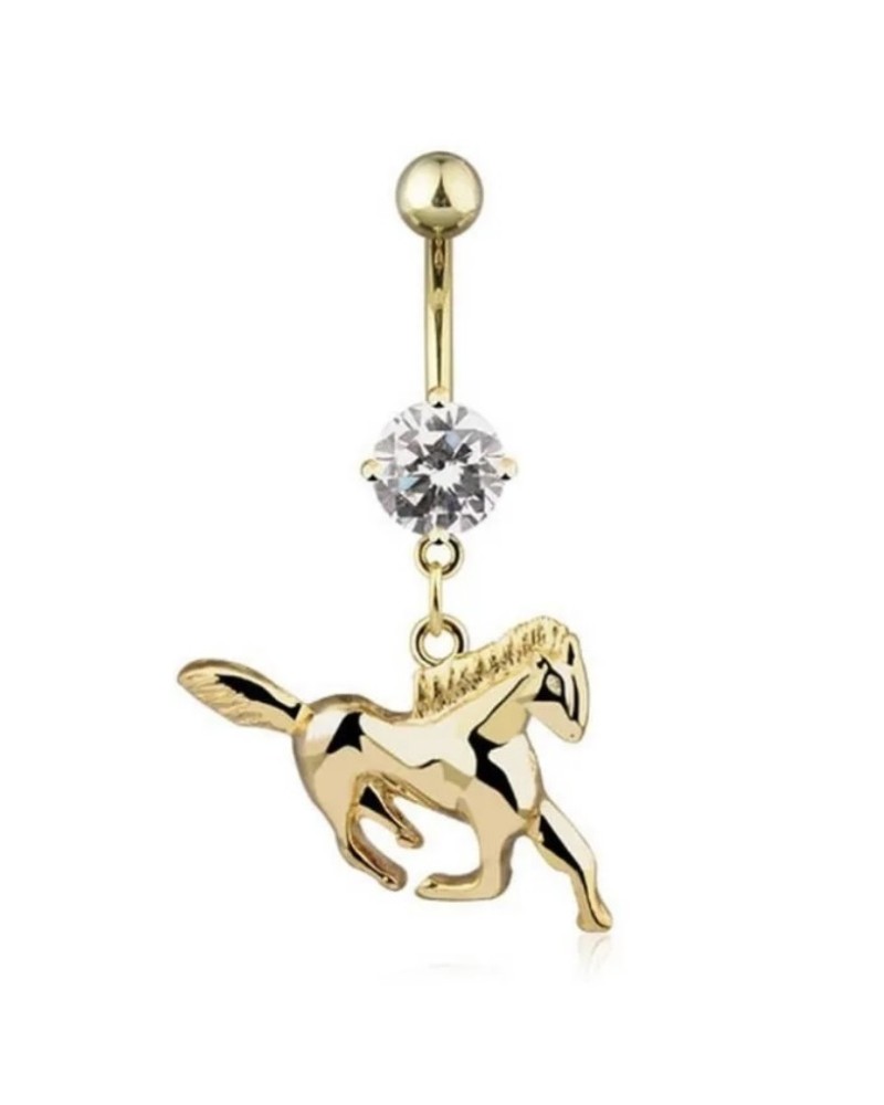 Piercing nombril cheval au galop plaqué or