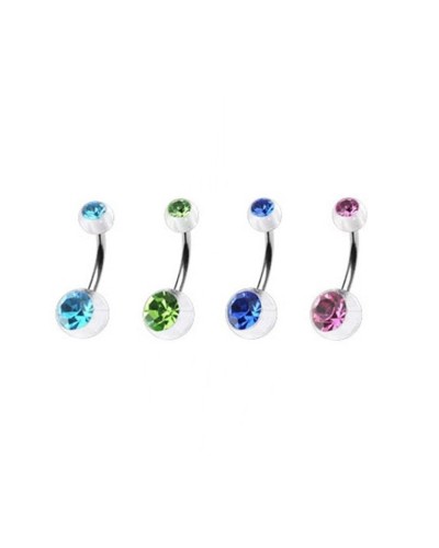 Lot de 4 piercings nombril acrylique translucide et pierre colorée