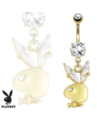 Piercing nombril Playboy plaqué or serti pierres serties