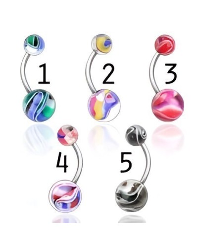 Piercing nombril boules acrylique marbrées multicolore