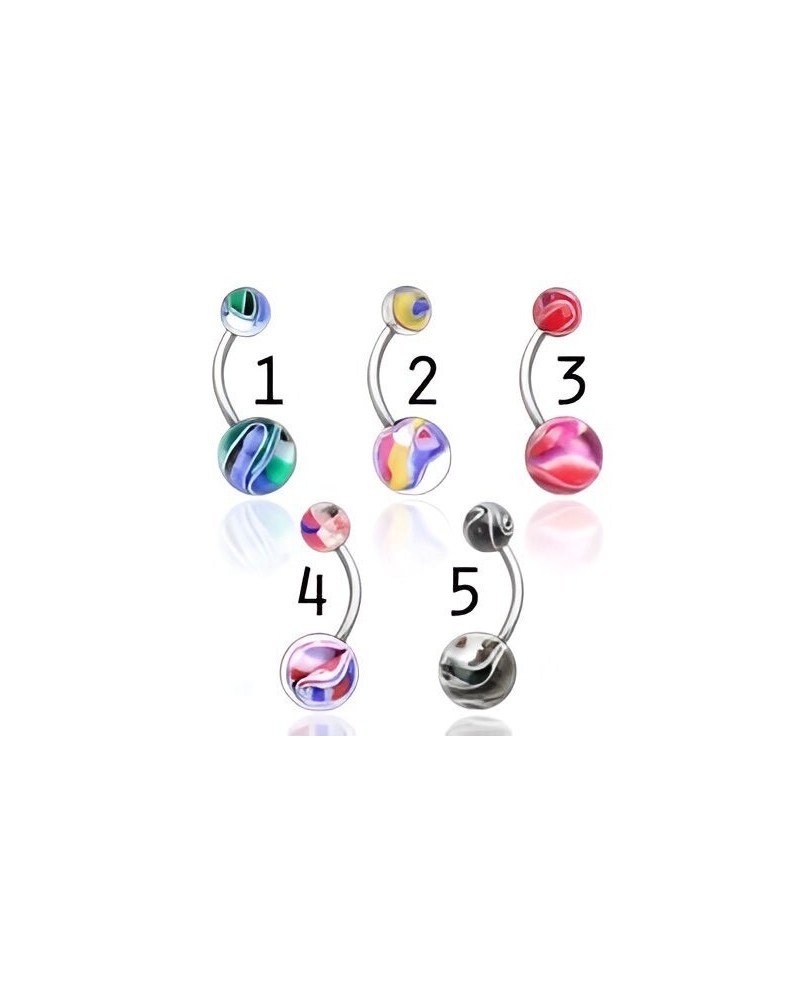 Piercing nombril boules acrylique marbrées multicolore