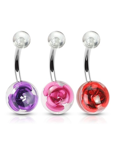 Lot de 3 piercings nombril boules en acrylique rose en 3D