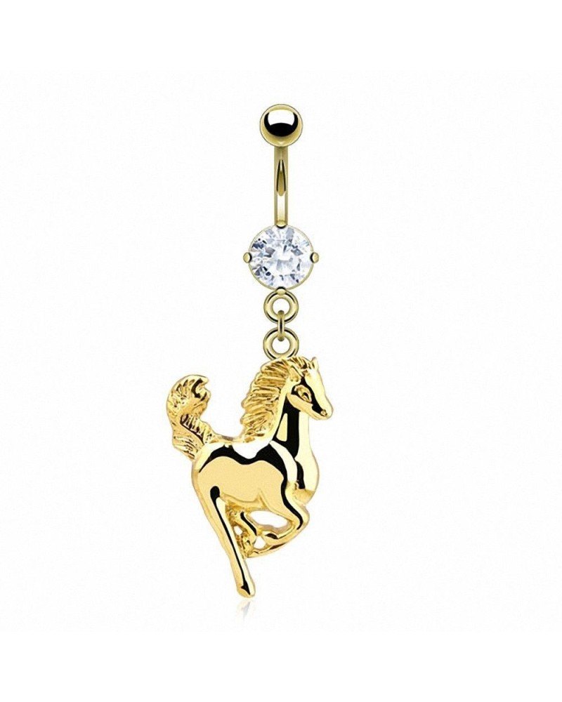 Piercing nombril plaqué or pendentif cheval galopant