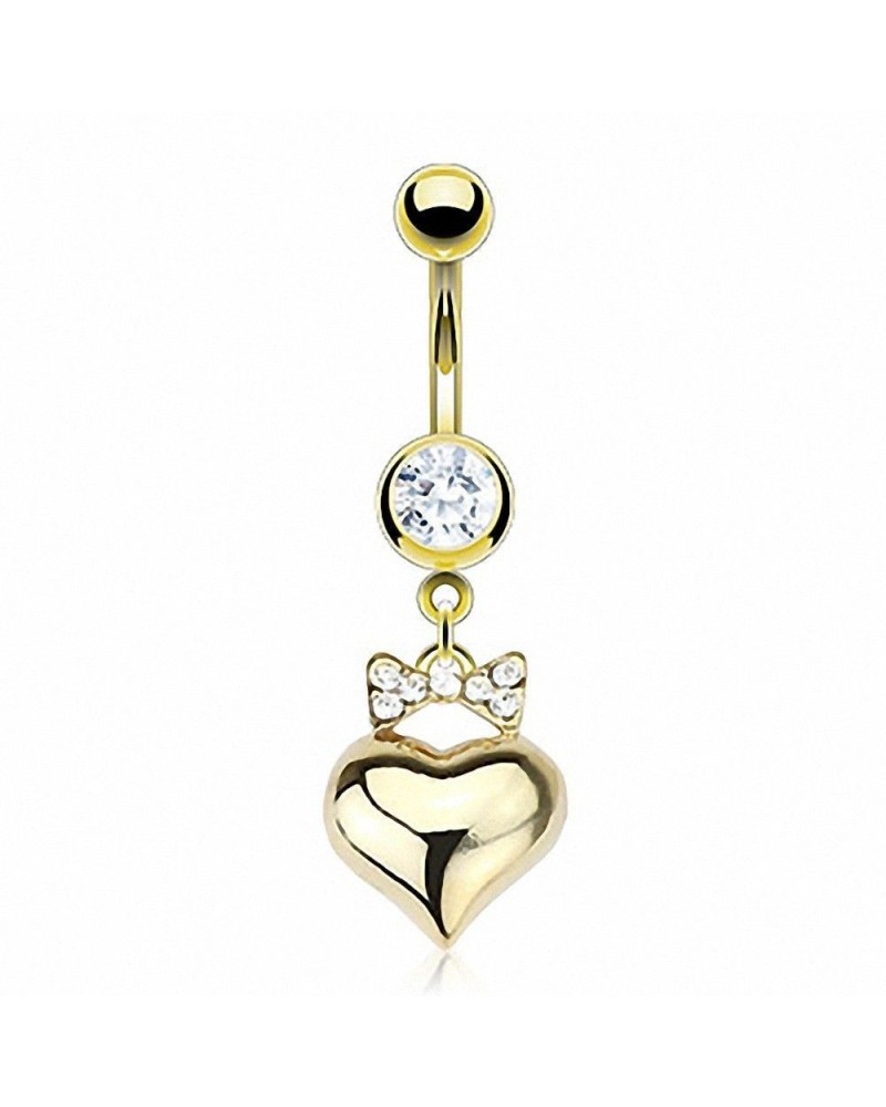 Piercing nombril plaqué or pendentif coeur et noeud papillon