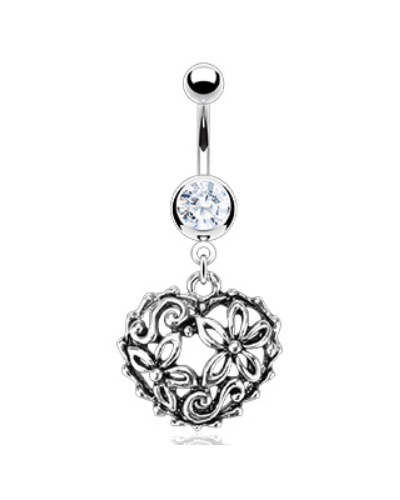 Piercing nombril coeur feuri vintage