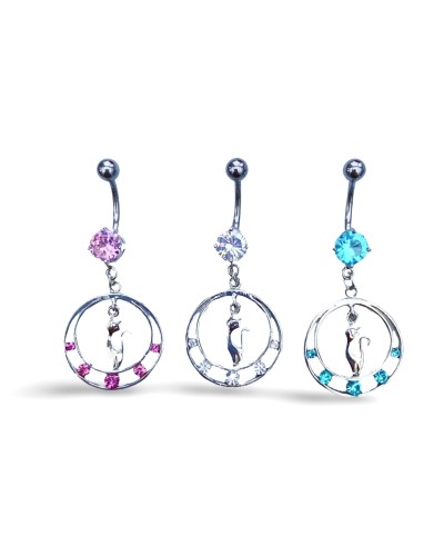 Piercing nombril double cercle et chat