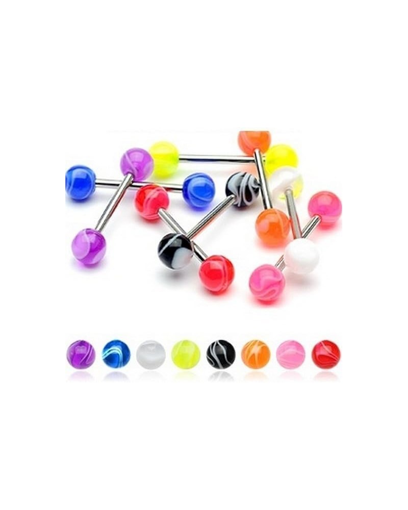 Piercing langue tige acier boules acrylique marbrées