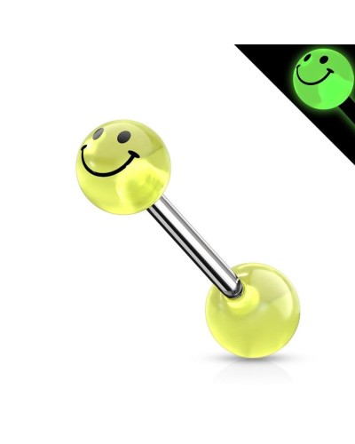 Piercing langue boule smiley phosphorescent