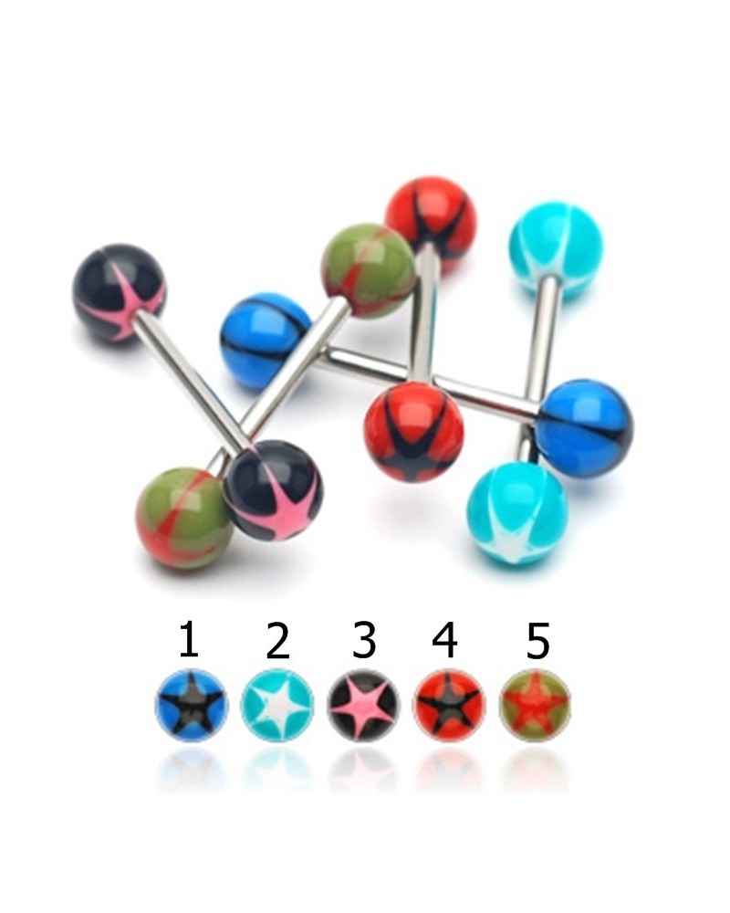 Piercing langue boules acrylique étoiles UV