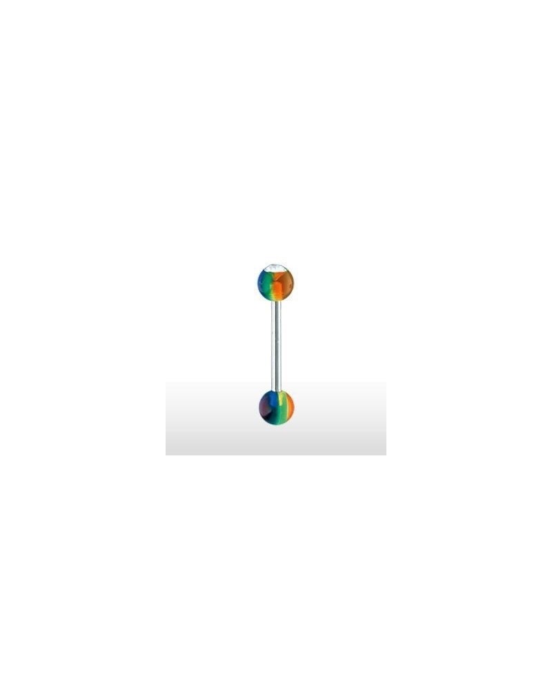 Piercing langue boule acrylique multicolore pierre claire