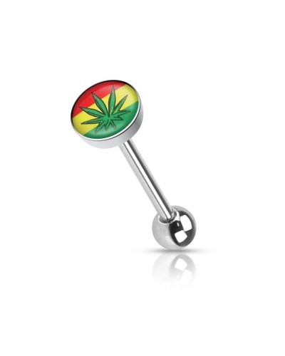 Piercing langue logo feuille de cannabis drapeau rasta