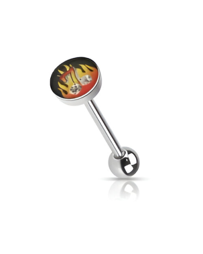 Piercing langue logo flammes 7 et dés