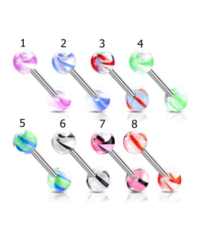 Piercing langue boules acrylique marbrées