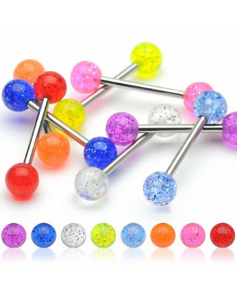 Piercing langue boules acrylique paillettes