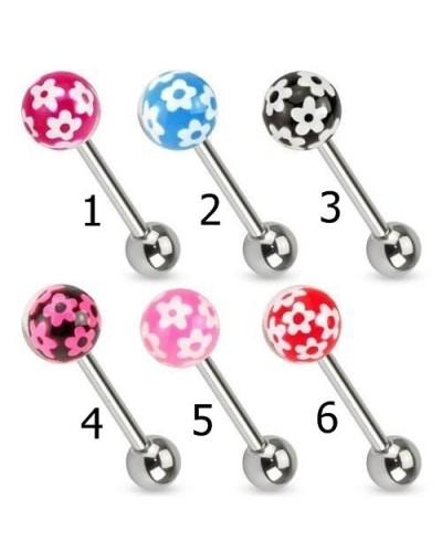 Piercing langue boule fleurie