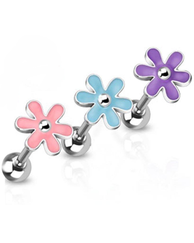 Piercing langue fleur colorée en émail