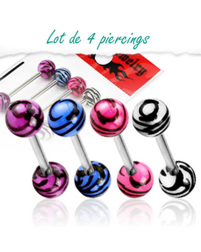 Lot de 4 piercings zébrés