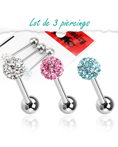 Lot de 3 piercing langue Cristal Férido