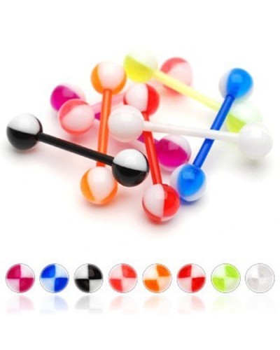 Piercing langue flexible boules UV quartiers colorés