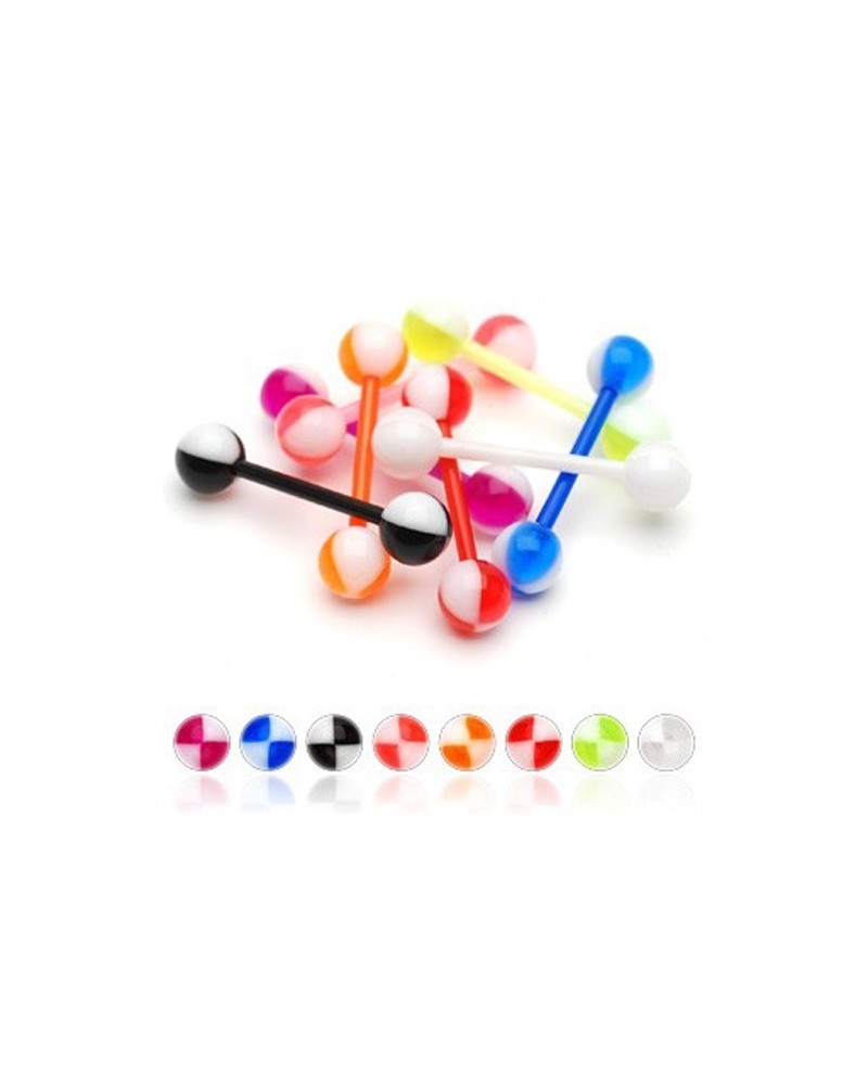 Piercing langue flexible boules UV quartiers colorés